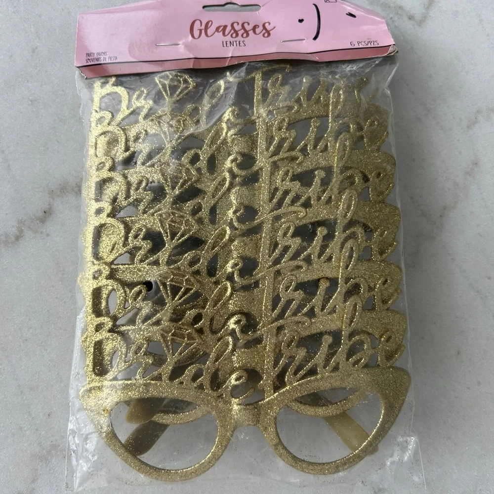 Gold Glitter BRIDE TRIBE Glasses Set